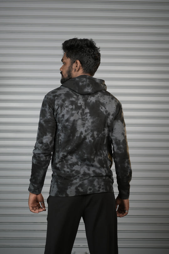 Men's Tie-Dye Hoodie – Premium Full Sleeve Casual Hooded Sweatshirt - Black – alternate view – 7MAN India