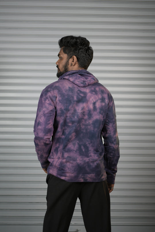 Men's Tie-Dye Hoodie – Premium Full Sleeve Casual Hooded Sweatshirt - Violet – alternate view – 7MAN India