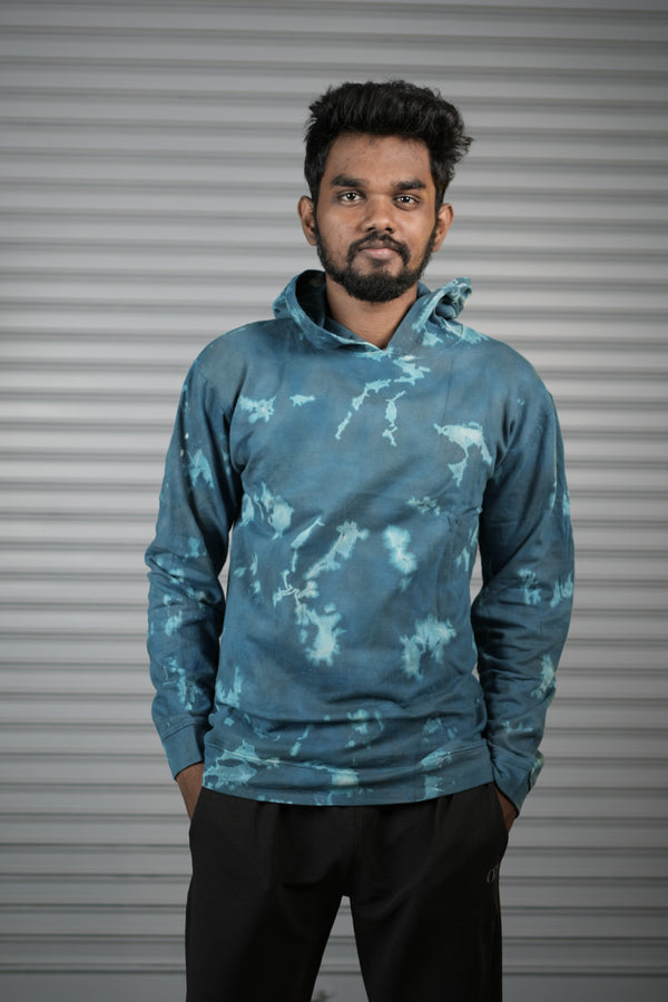 Men's Tie-Dye Hoodie – Premium Full Sleeve Casual Hooded Sweatshirt - Sea Blue