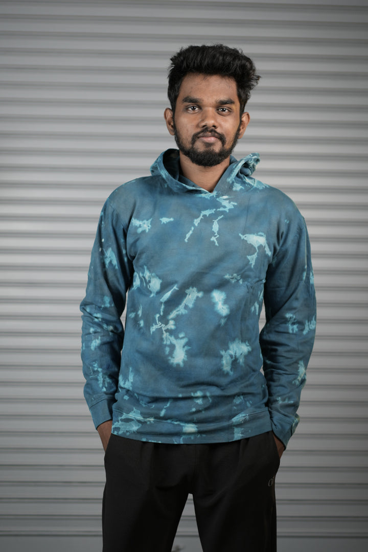 Men's Tie-Dye Hoodie – Premium Full Sleeve Casual Hooded Sweatshirt - Sea Blue