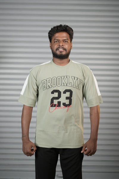 Brooklyn 23 Printed Oversized T-Shirt for Men – Graphic Half Sleeve Tee - Pista Green
