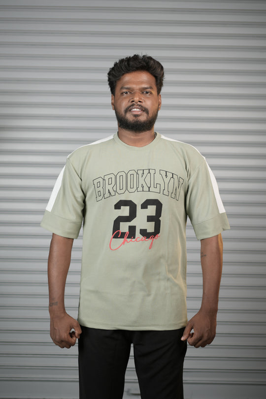 Brooklyn 23 Printed Oversized T-Shirt for Men – Graphic Half Sleeve Tee - Pista Green – 7MAN Men's Fashion India