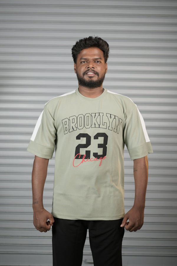 Brooklyn 23 Printed Oversized T-Shirt for Men – Graphic Half Sleeve Tee - Pista Green