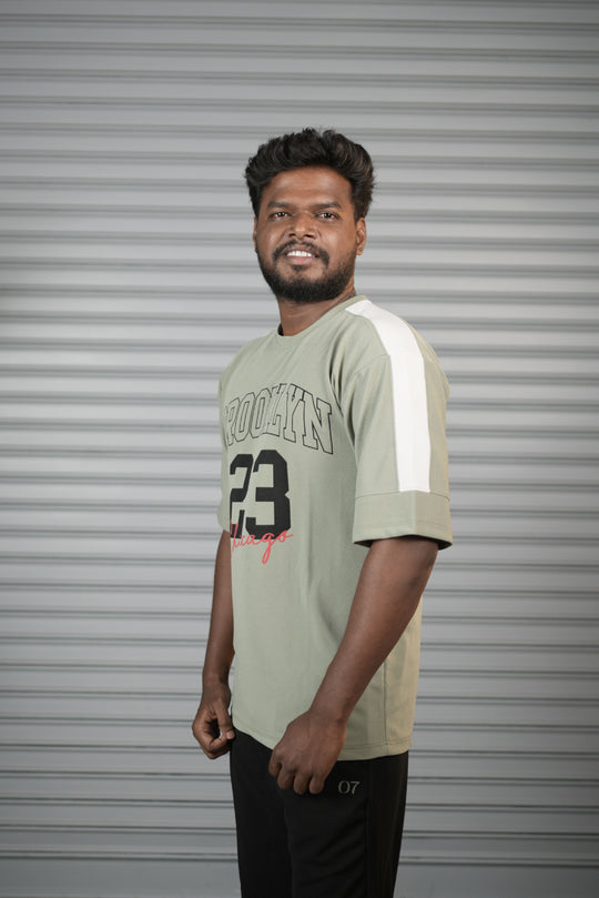 Brooklyn 23 Printed Oversized T-Shirt for Men – Graphic Half Sleeve Tee - Pista Green – alternate view – 7MAN India