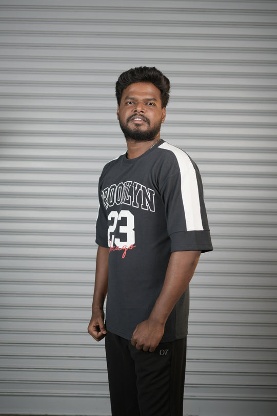 Brooklyn 23 Printed Oversized T-Shirt for Men – Graphic Half Sleeve Tee - Grey – alternate view – 7MAN India