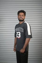 Brooklyn 23 Printed Oversized T-Shirt for Men – Graphic Half Sleeve Tee - Grey