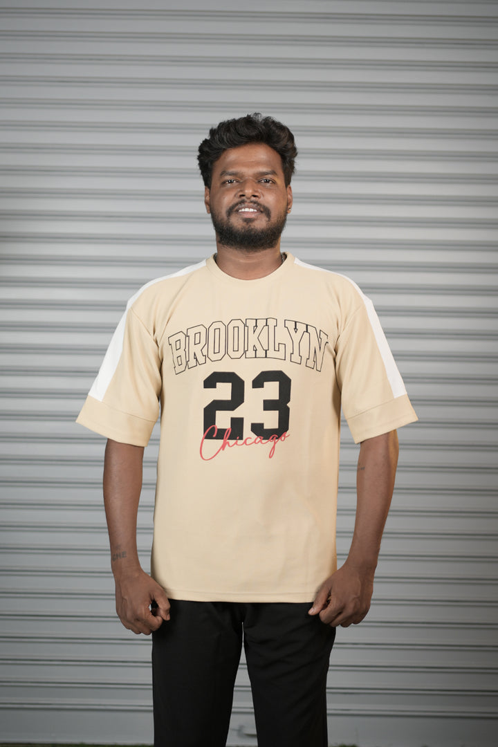 Brooklyn 23 Printed Oversized T-Shirt for Men – Graphic Half Sleeve Tee - Sandle