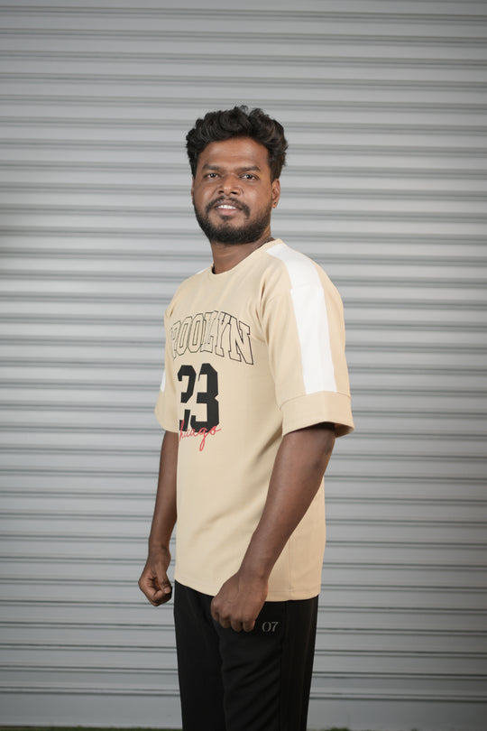 Brooklyn 23 Printed Oversized T-Shirt for Men – Graphic Half Sleeve Tee - Sandle – alternate view – 7MAN India