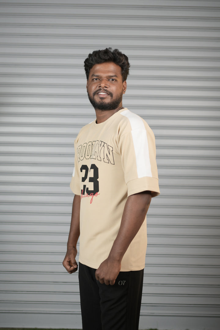 Brooklyn 23 Printed Oversized T-Shirt for Men – Graphic Half Sleeve Tee - Sandle