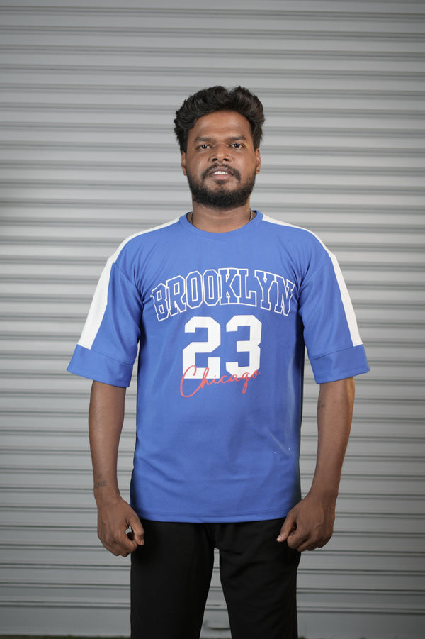 Brooklyn 23 Printed Oversized T-Shirt for Men – Graphic Half Sleeve Tee - Royal Blue