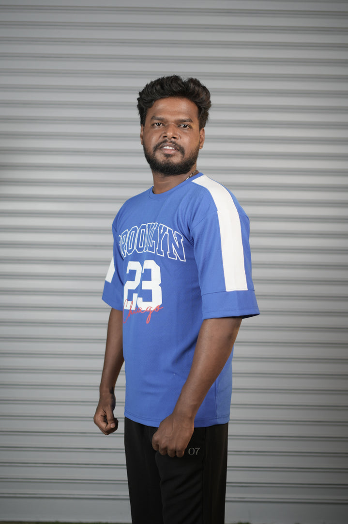 Brooklyn 23 Printed Oversized T-Shirt for Men – Graphic Half Sleeve Tee - Royal Blue