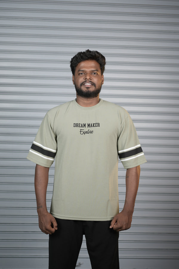 Dream Maker 36 Oversized T-Shirt for Men – Graphic Half Sleeve Tee - Pista Green