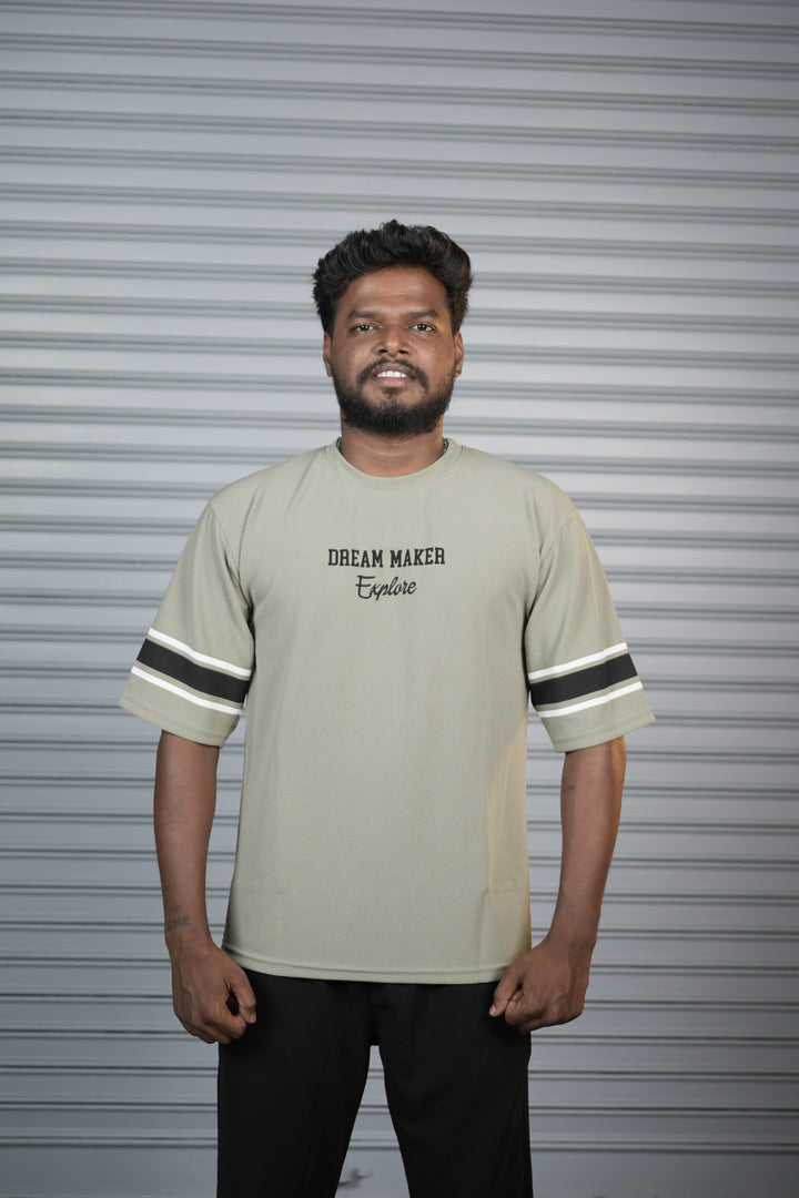 Dream Maker 36 Oversized T-Shirt for Men – Graphic Half Sleeve Tee - Pista Green