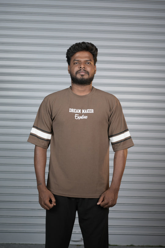 Dream Maker 36 Oversized T-Shirt for Men – Graphic Half Sleeve Tee - Brown – 7MAN Men's Fashion India