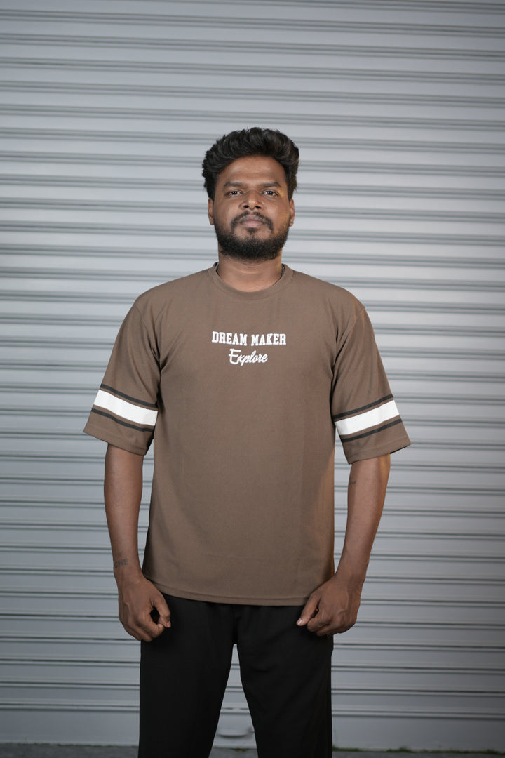 Dream Maker 36 Oversized T-Shirt for Men – Graphic Half Sleeve Tee - Brown