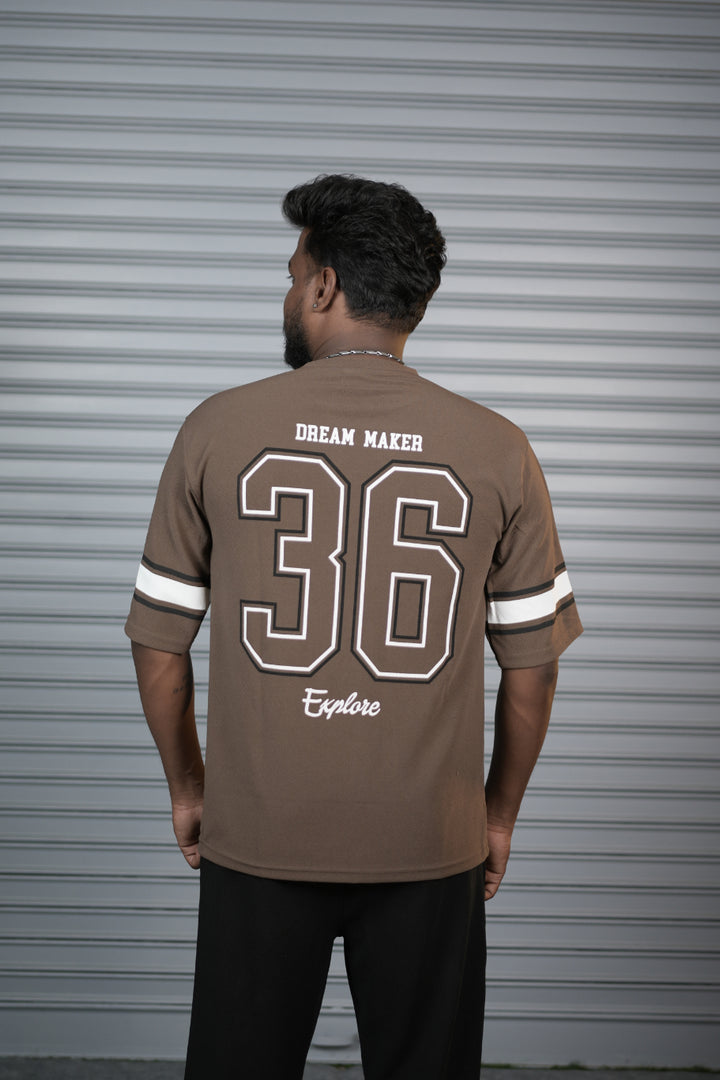 Dream Maker 36 Oversized T-Shirt for Men – Graphic Half Sleeve Tee - Brown