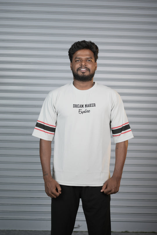Dream Maker 36 Oversized T-Shirt for Men – Graphic Half Sleeve Tee - Ash – 7MAN Men's Fashion India