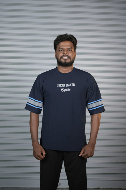 Dream Maker 36 Oversized T-Shirt for Men – Graphic Half Sleeve Tee - Navy Blue – 7MAN Men's Fashion India