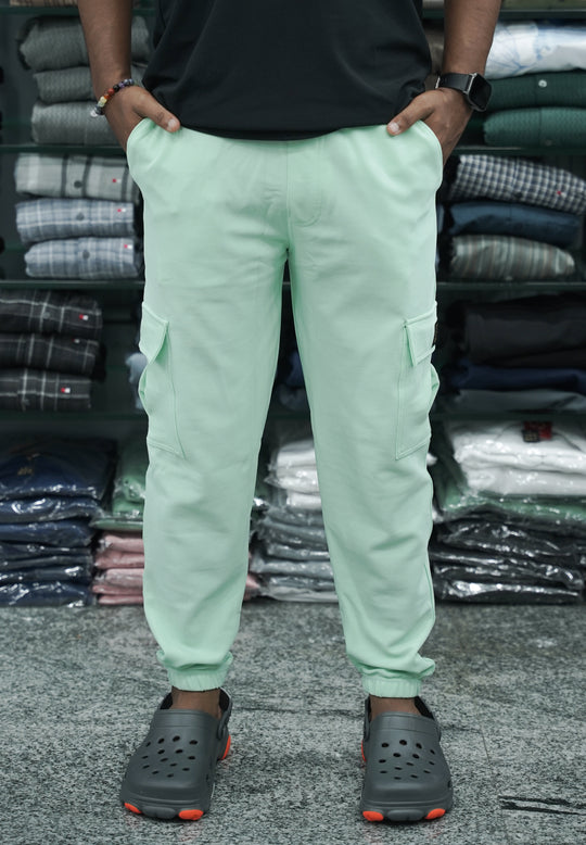 Regular Fit Mens Ottaman Cargo Track Pant - Aqua Green DARK – alternate view – 7MAN India
