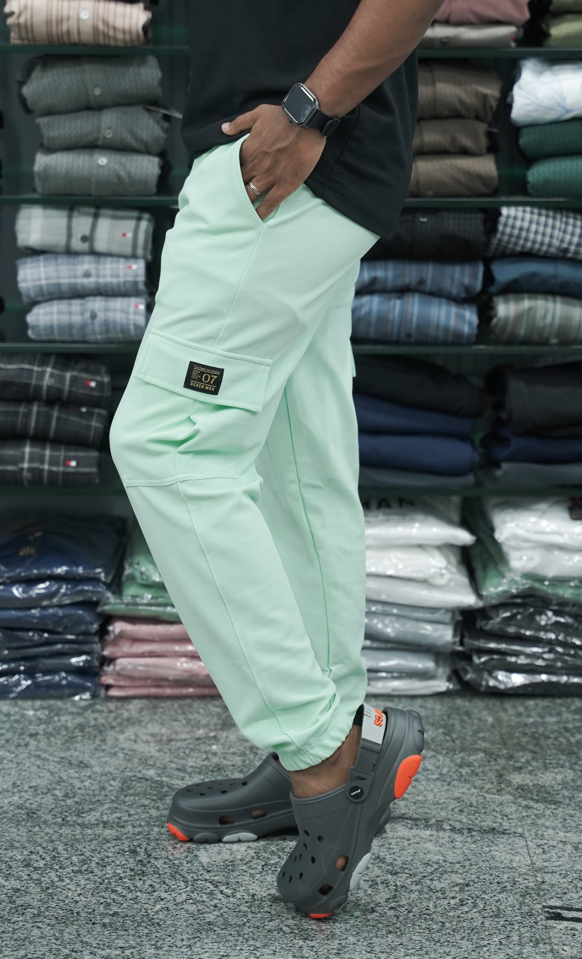 Regular Fit Mens Ottaman Cargo Track Pant - Aqua Green-7 Man