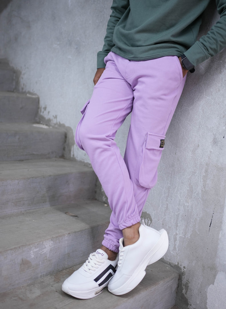 Men's Stylish Regular Fit Cargo Track Pant - Lavender