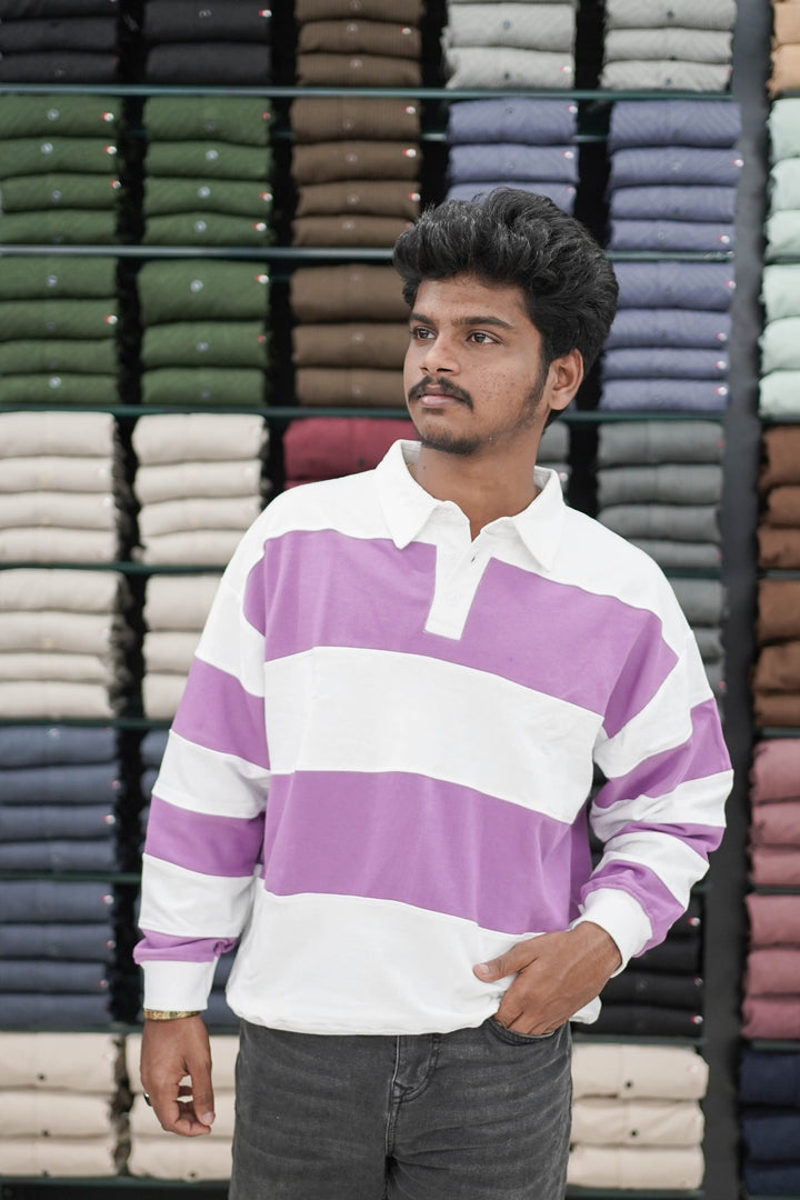 Full Sleeve Collar Neck Cuttens Mens Tshirt - Violet