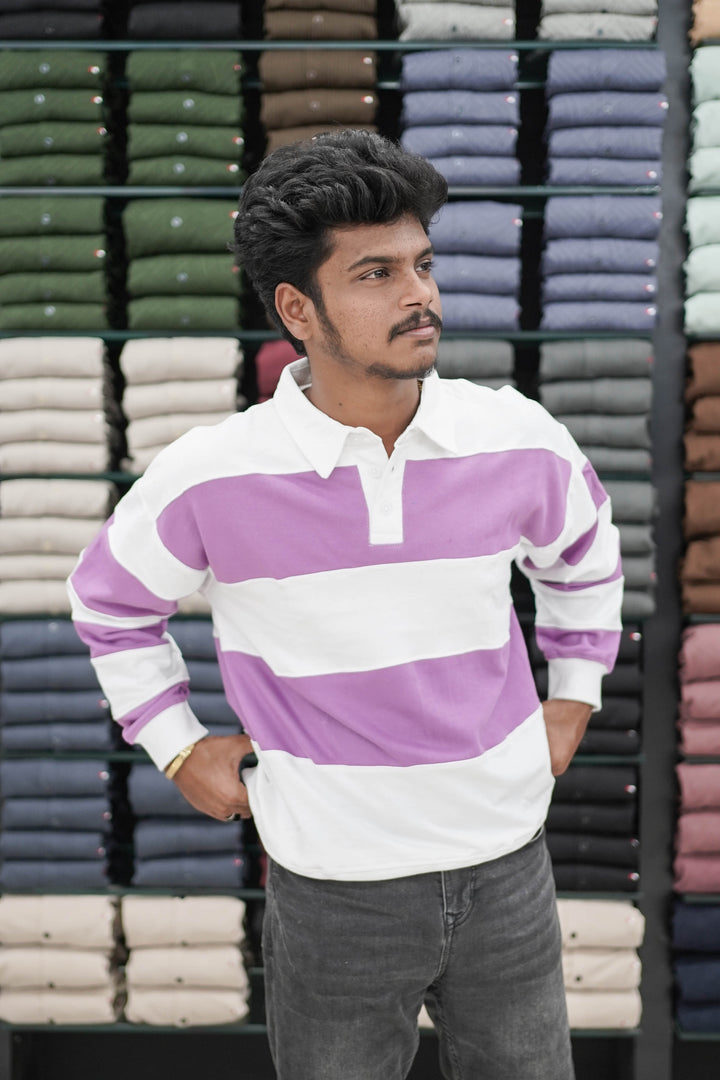 Full Sleeve Collar Neck Cuttens Mens Tshirt - Violet