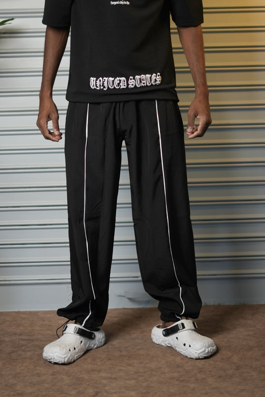 Men's Lightweight NS Parachute Baggy Track Pants - Black – alternate view – 7MAN India