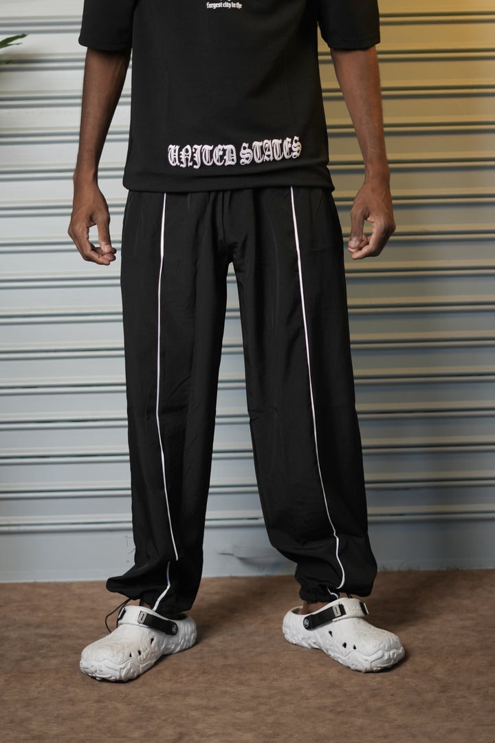 Men's Lightweight NS Parachute Baggy Track Pants - Black