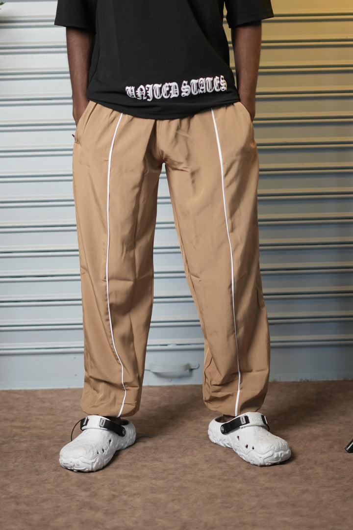 Men's Lightweight NS Parachute Baggy Track Pants - Beige