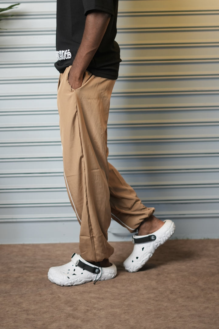 Men's Lightweight NS Parachute Baggy Track Pants - Beige