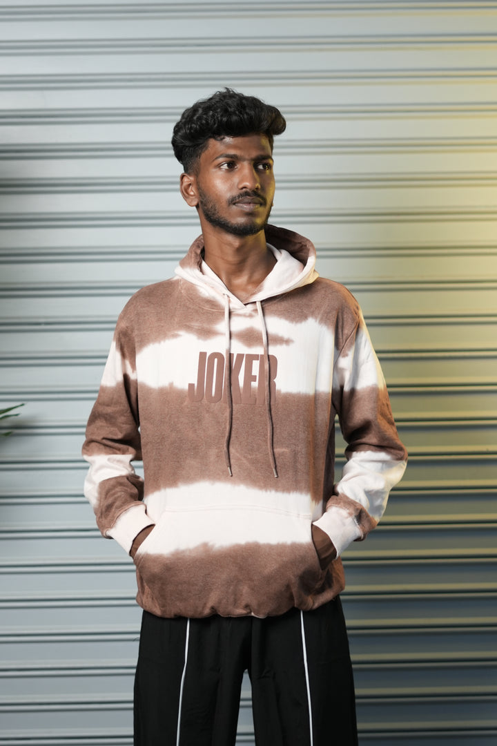 Men's Streetwear Joker Graphic Tie-Dye Full Sleeve Hoodie - Brown
