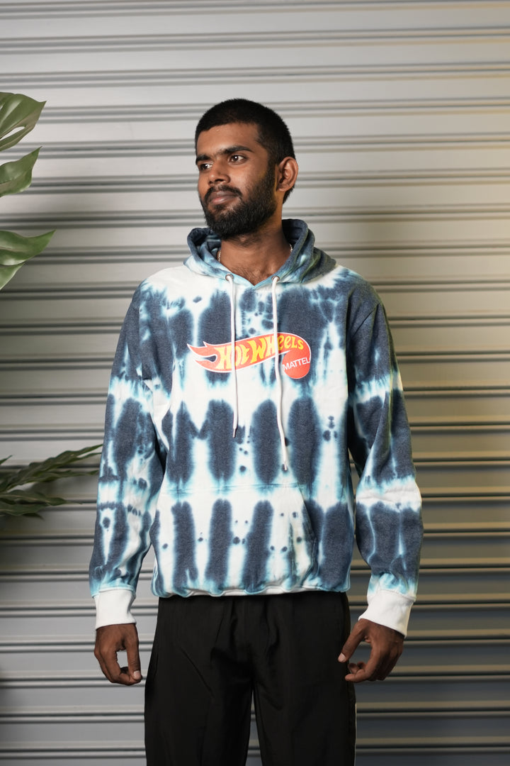 Men's Oversized Hot Wheels Graphic Full Sleeve Hoodie - Teal Blue