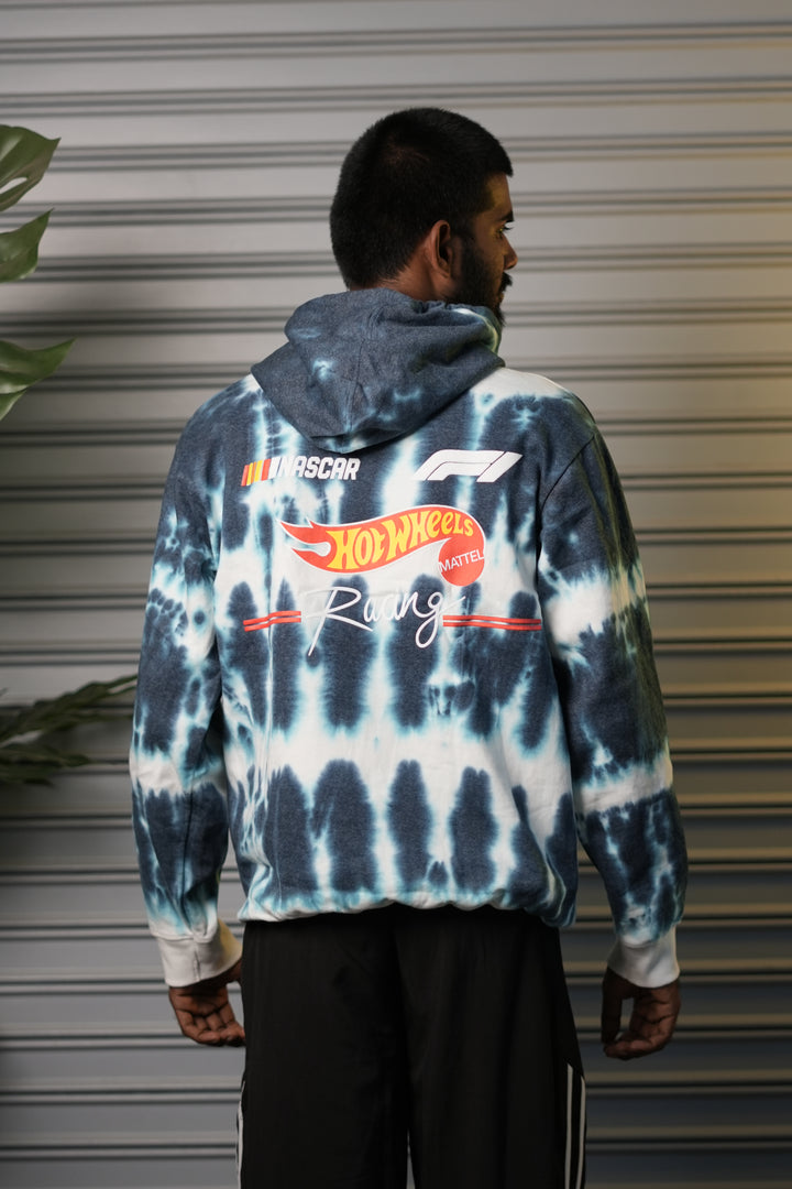 Men's Oversized Hot Wheels Graphic Full Sleeve Hoodie - Teal Blue