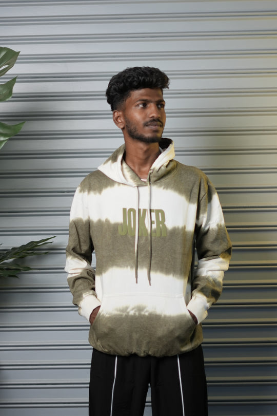 Men's Streetwear Joker Graphic Tie-Dye Full Sleeve Hoodie - Olive – alternate view – 7MAN India