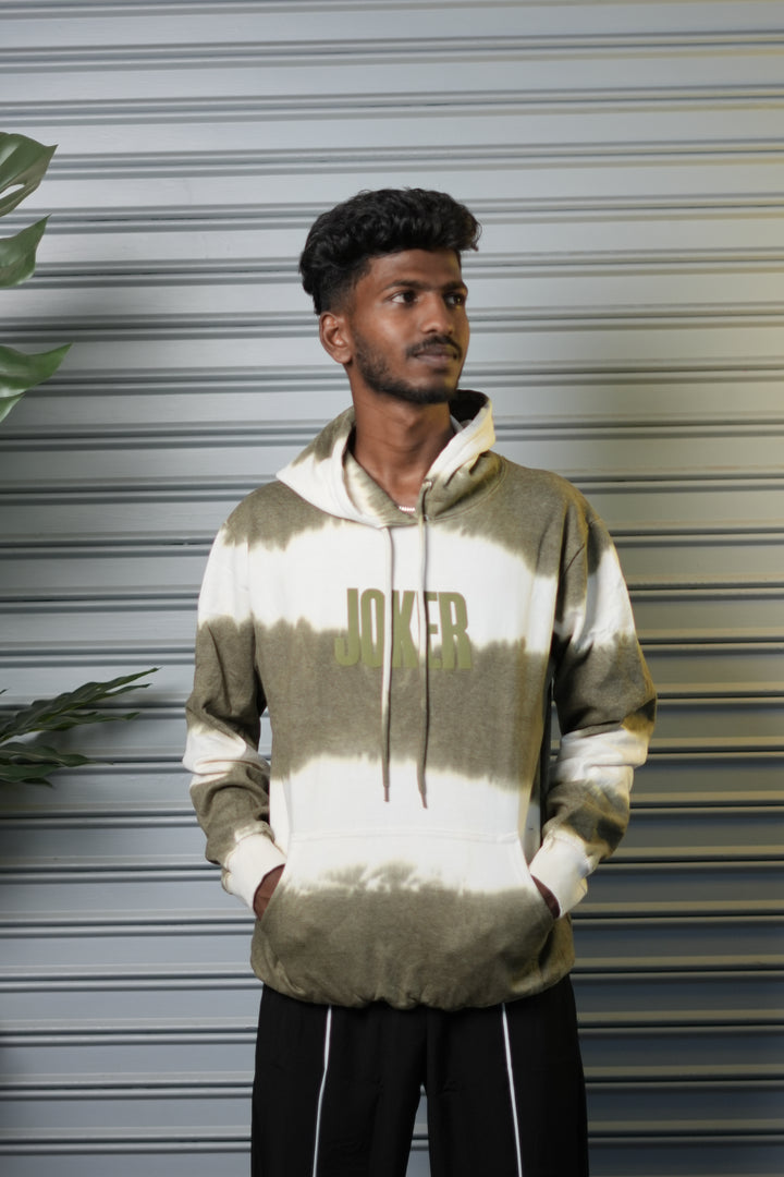 Men's Streetwear Joker Graphic Tie-Dye Full Sleeve Hoodie - Olive