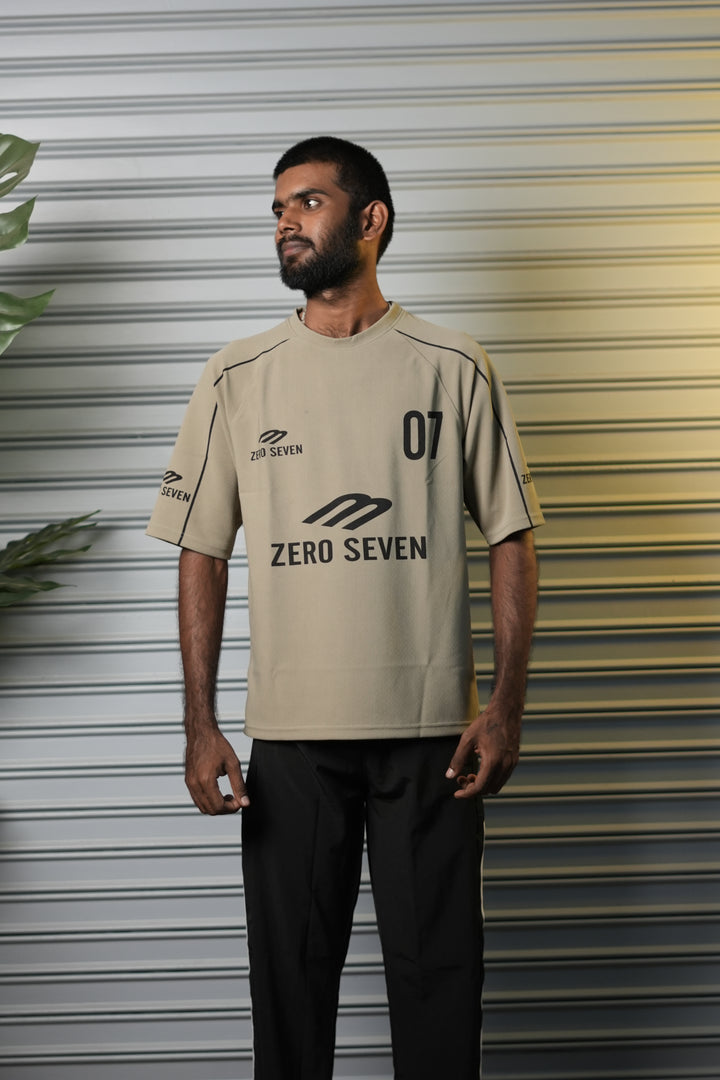 Men's Drop-Shoulder Piping 07 Graphic T-Shirt - Beige