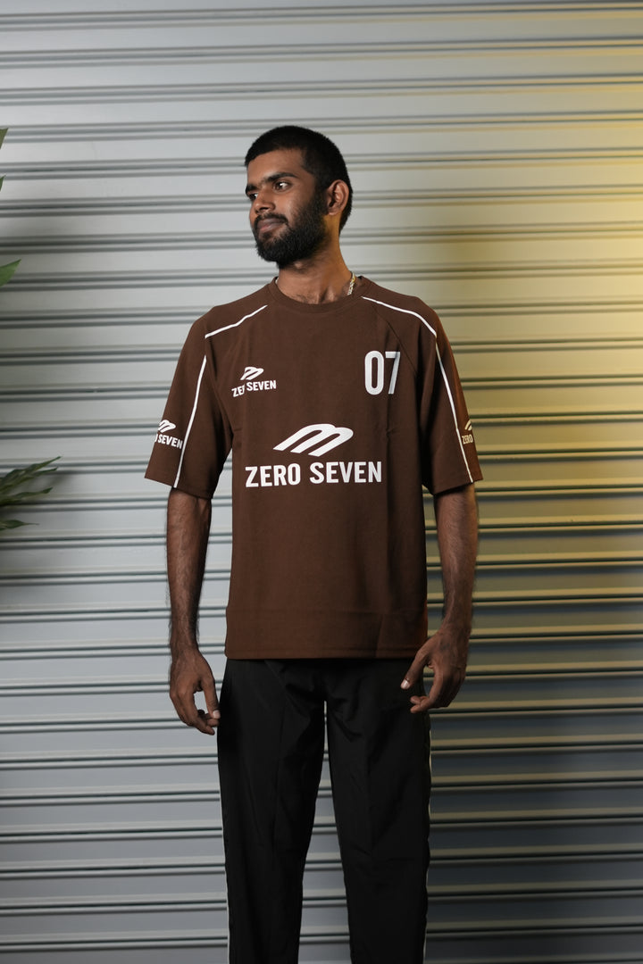 Men's Drop-Shoulder Piping 07 Graphic T-Shirt - Brown