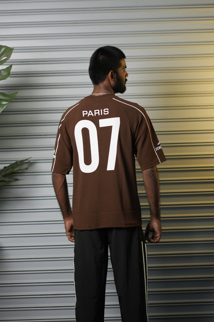 Men's Drop-Shoulder Piping 07 Graphic T-Shirt - Brown
