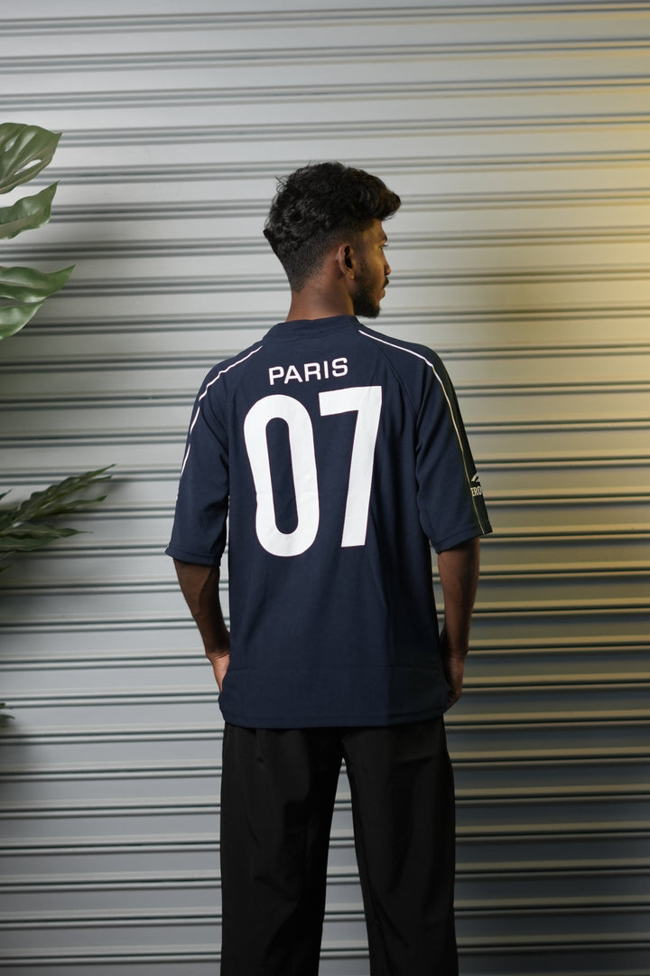 Men's Drop-Shoulder Piping 07 Graphic T-Shirt - Navy Blue