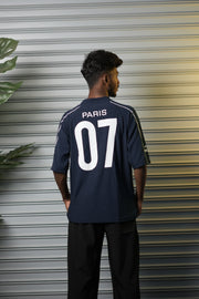Men's Drop-Shoulder Piping 07 Graphic T-Shirt - Navy Blue