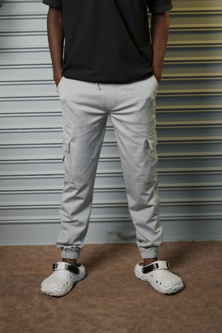 Men's 4-Way Stretch Lycra Cargo Joggers Pant - Light Grey