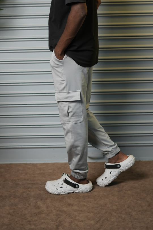 Men's 4-Way Stretch Lycra Cargo Joggers Pant - Light Grey – 7MAN Men's Fashion India