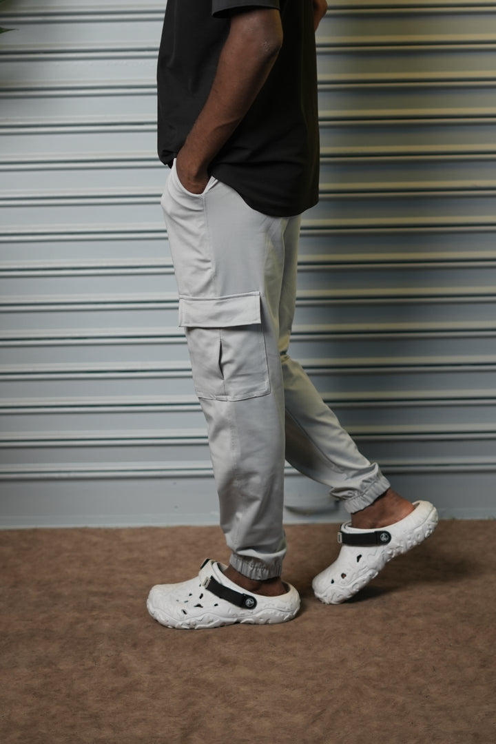 Men's 4-Way Stretch Lycra Cargo Joggers Pant - Light Grey