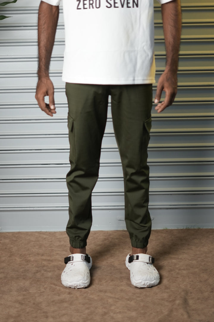 Men's 4-Way Stretch Lycra Cargo Joggers Pant - Olive Green