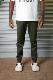 Men's 4-Way Stretch Lycra Cargo Joggers Pant - Olive Green