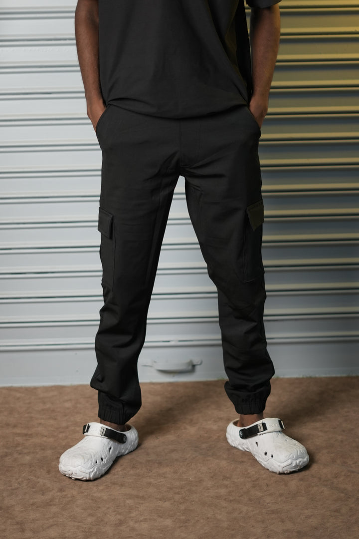 Men's 4-Way Stretch Lycra Cargo Joggers Pant - Black