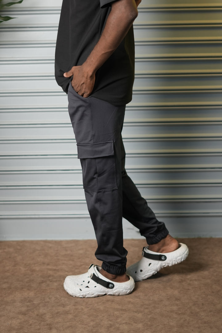 Men's 4-Way Stretch Lycra Cargo Joggers Pant - Grey
