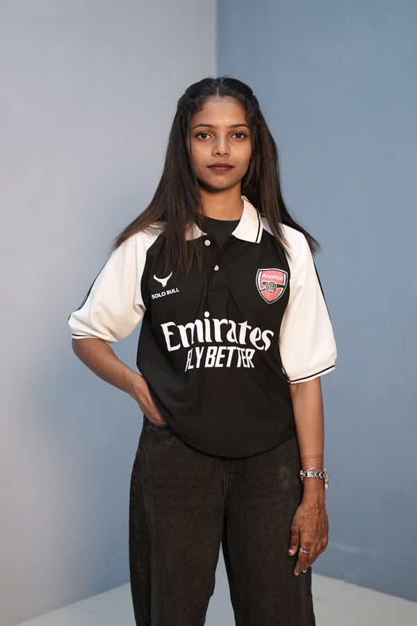 Unisex Oversized Five Sleeve Collar Neck EMIRATES Printed Tshirt -Black