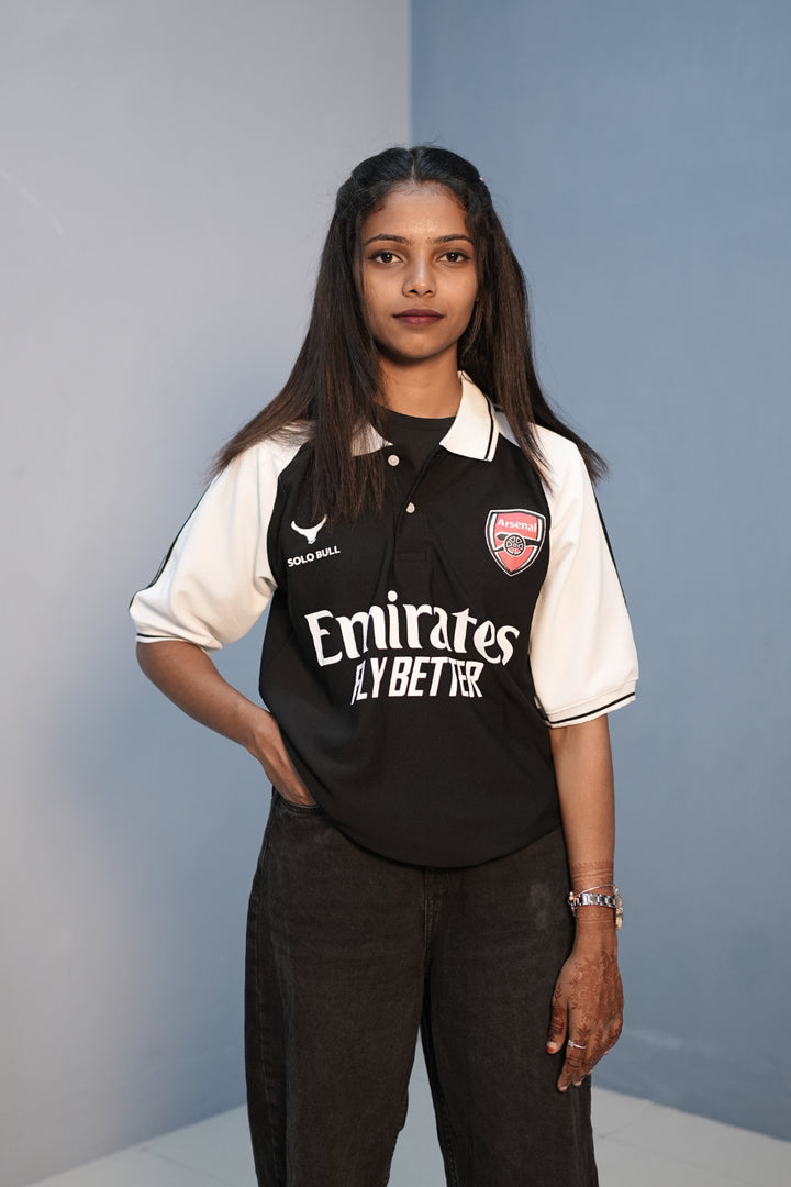 Unisex Oversized Five Sleeve Collar Neck EMIRATES Printed Tshirt Black mens trending streetwear India 7Man